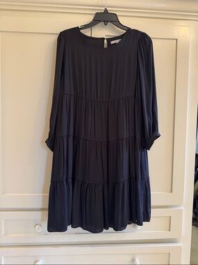 Black Tiered Long Sleeve Babydoll Dress